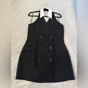 ASTR One-Shoulder Black Dress with White Collar